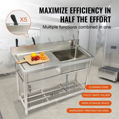 Stainless Steel Utility Sink Free Standing Single Bowl Commercial Kitchen