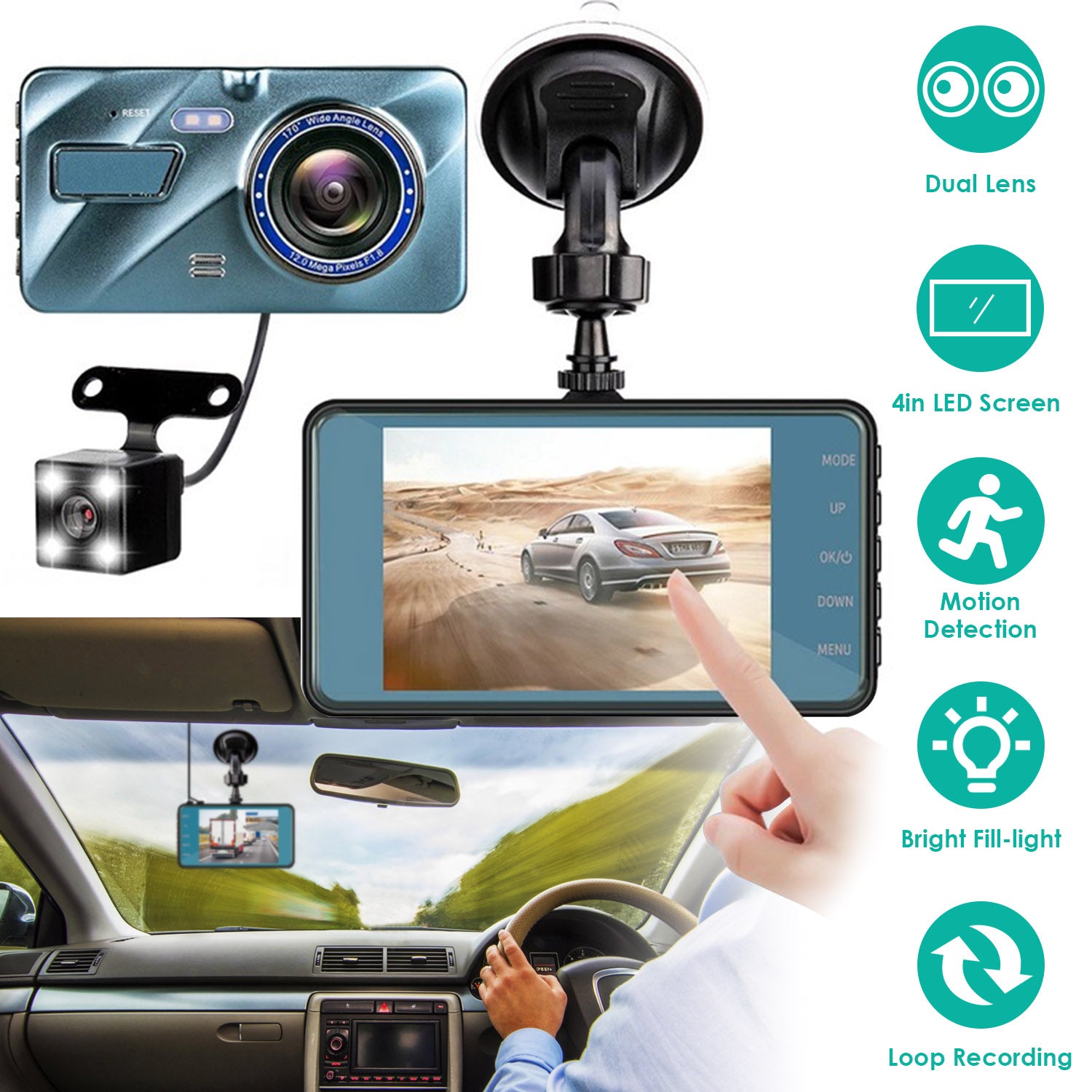 720P Dual Dash Cam Car Camera Recorder Looping Recording Car DVR Driving