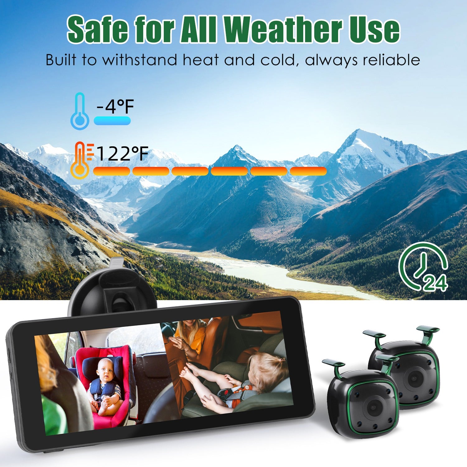 1080P Baby Car Camera for 2 Kids Dual Channel Car Baby Monitor Rear Facing Car