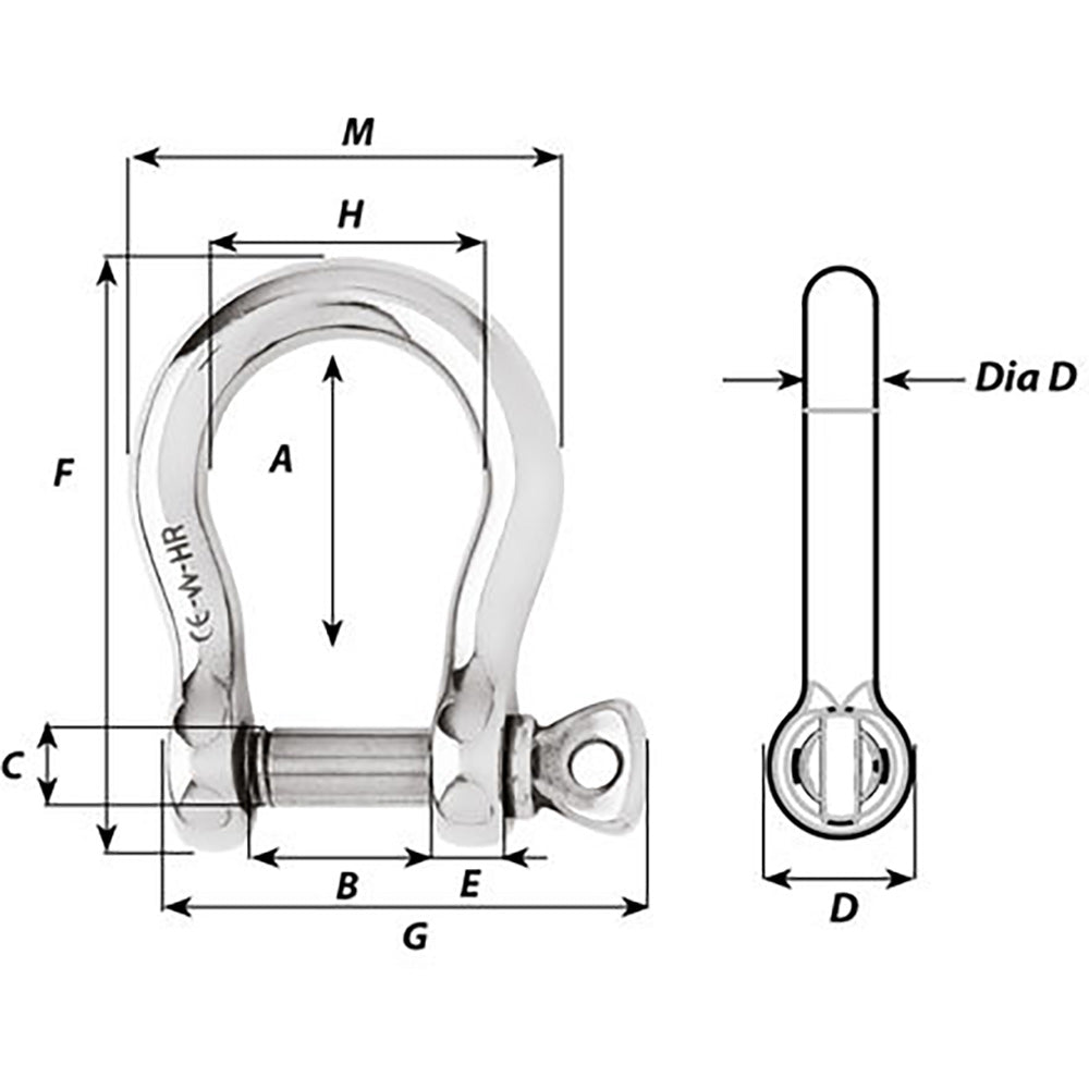 Wichard HR Bow Shackle - 10mm Pin Diameter [11245W]