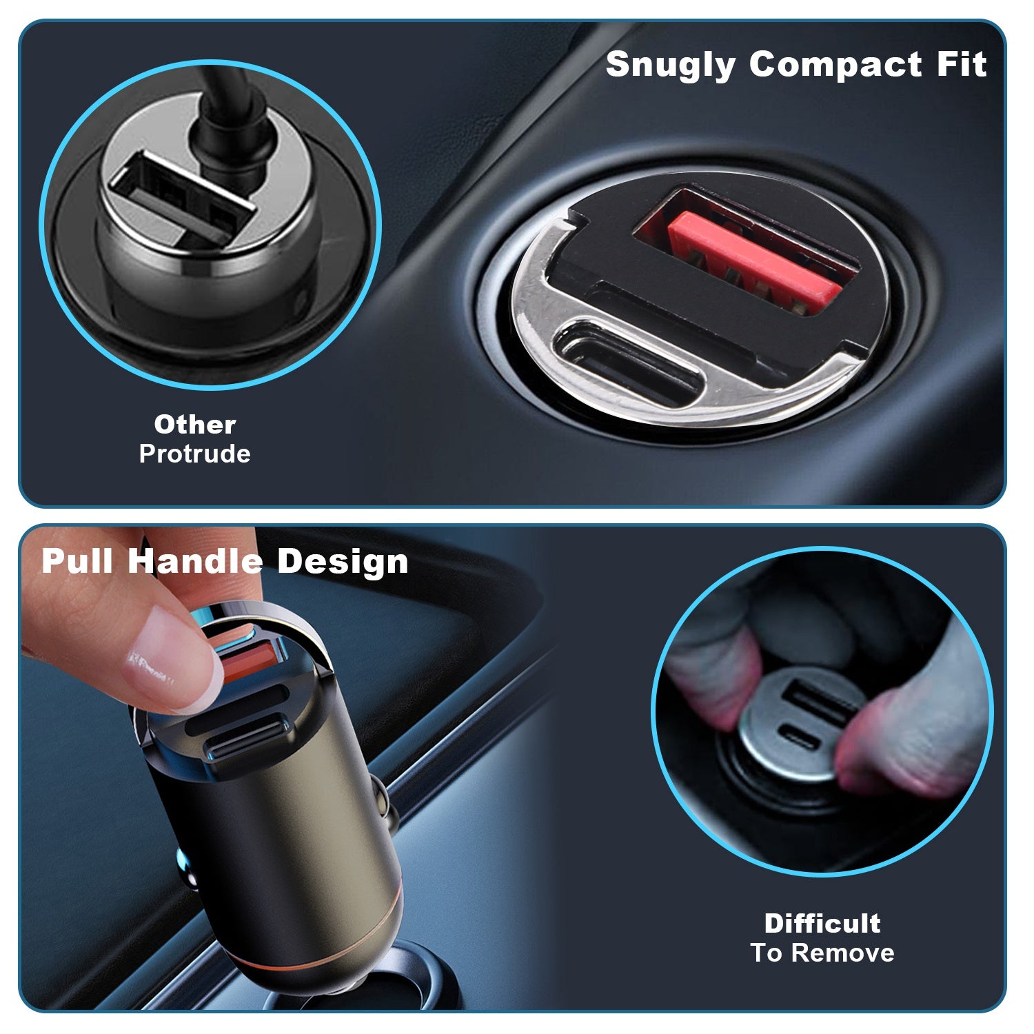 2Pcs 100W USB Type-C Car Charger QC4.0 PD3.0 USB Fast Charging Adapter Dual
