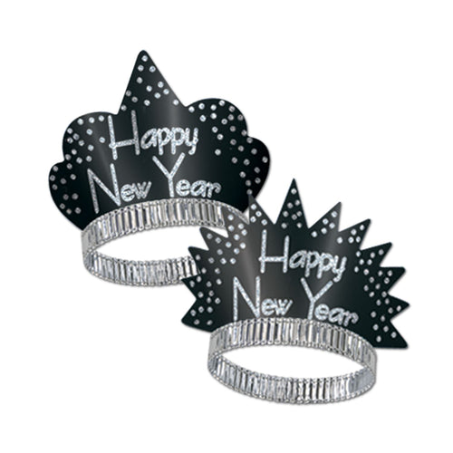 Beistle Sparkling Black and Silver New Year Tiaras - New Years | Party Supply
