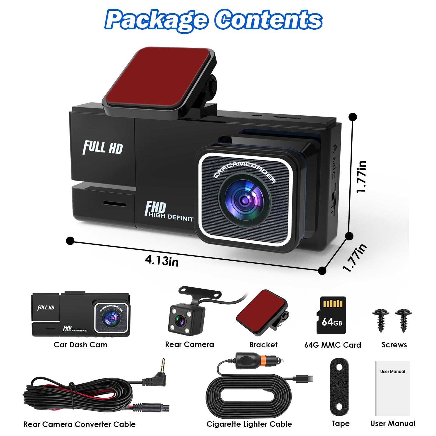 WiFi FHD 1080P Car Dash Cam 3 Channels Front Rear Inside Dash Camera with Loop