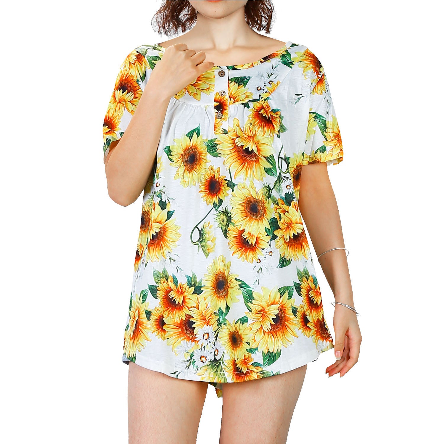 Women Summer Shirts Tops Loose Short Sleeve T Shirts Casual Floral Printed