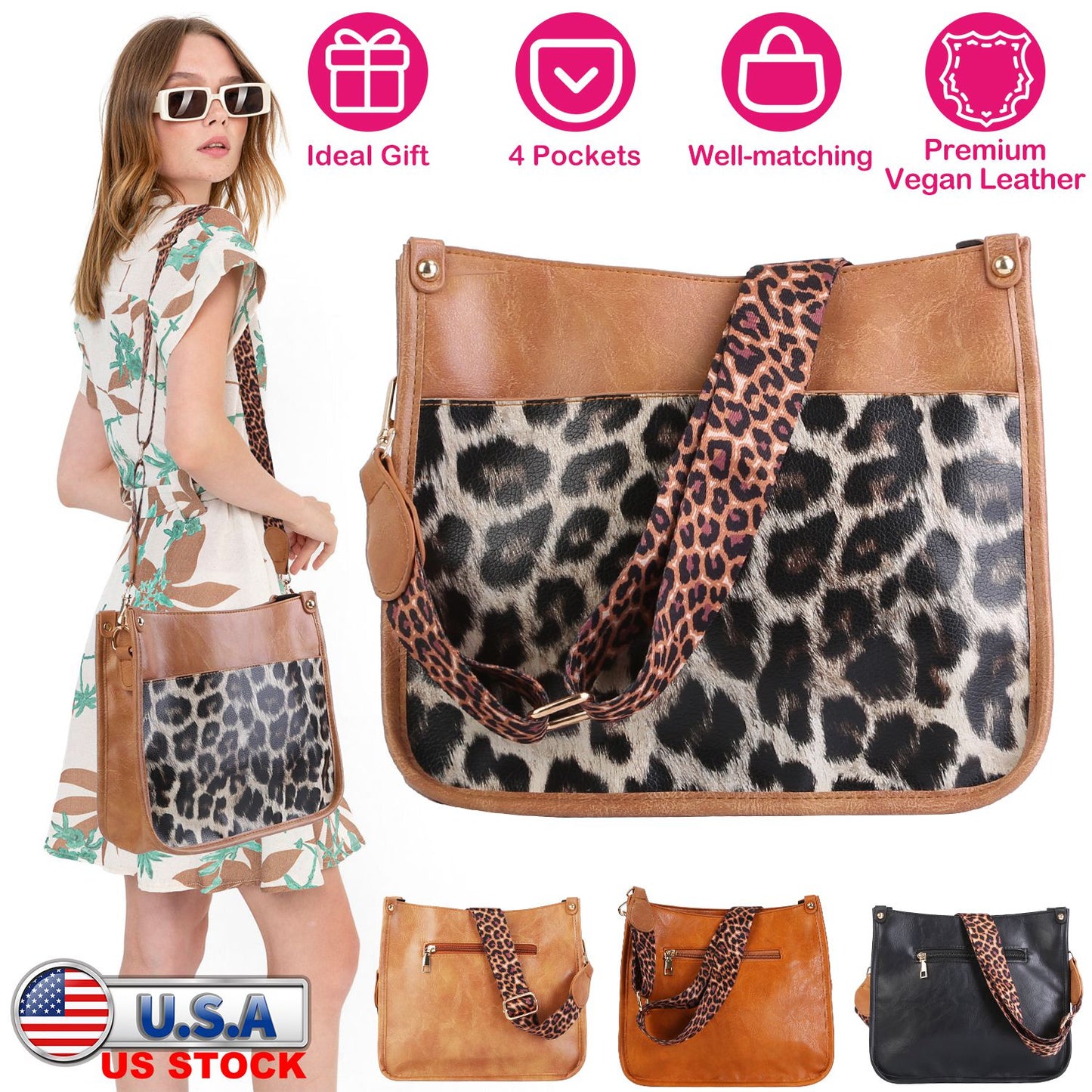 Women Fashion Leather Crossbody Bag Shoulder Bag Casual Handbag with Flexible