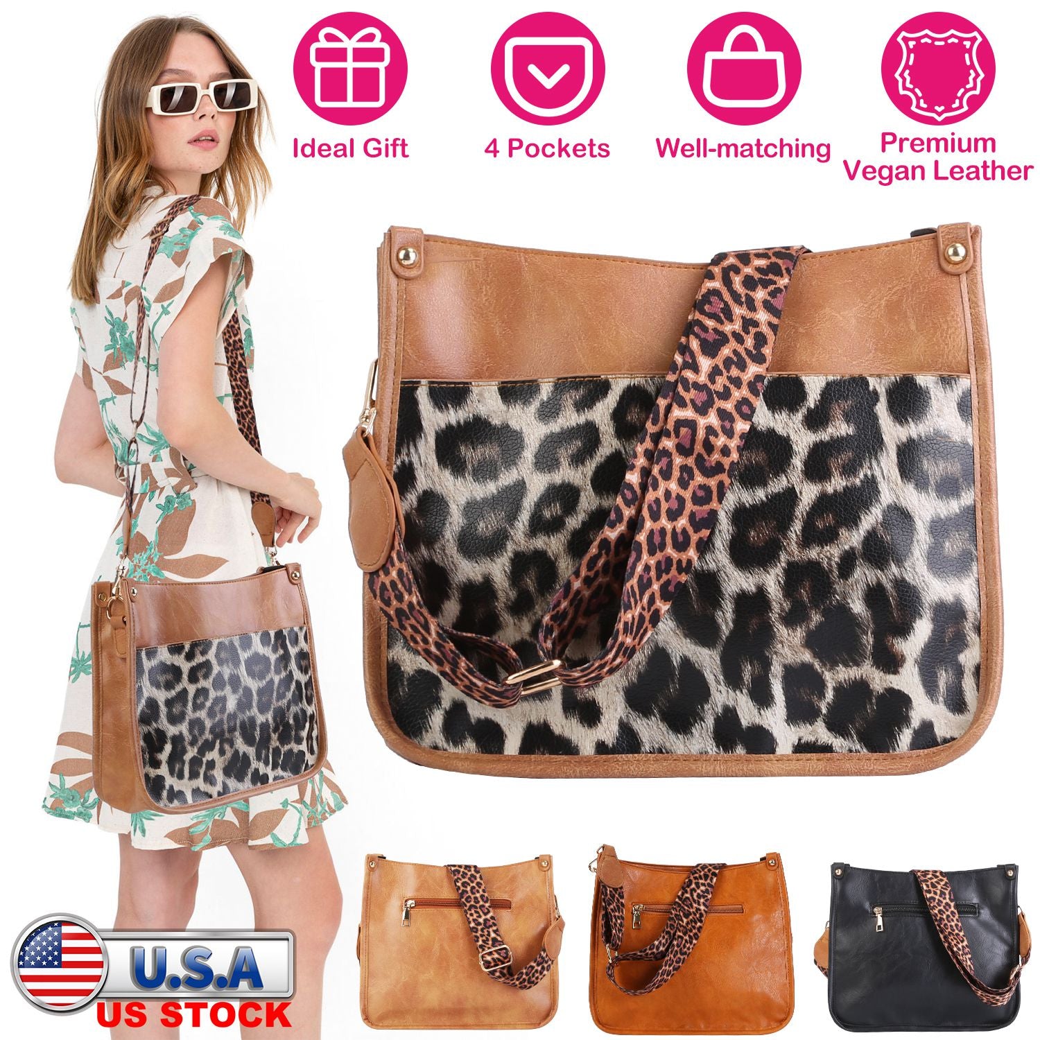 Women Fashion Leather Crossbody Bag Shoulder Bag Casual Handbag with Flexible