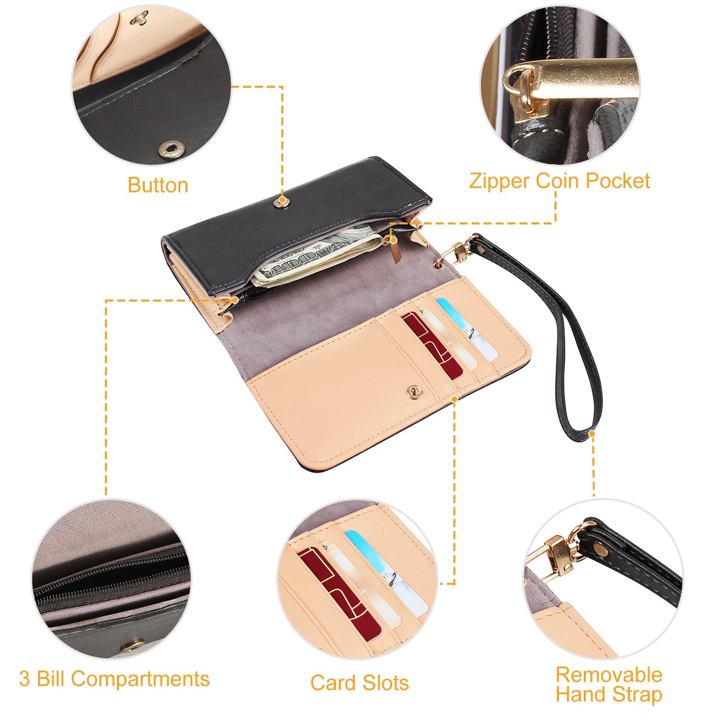 Women Wristlet Wallet PU Leather Lady Purse Credit Card Holder 4 Card Slots 3