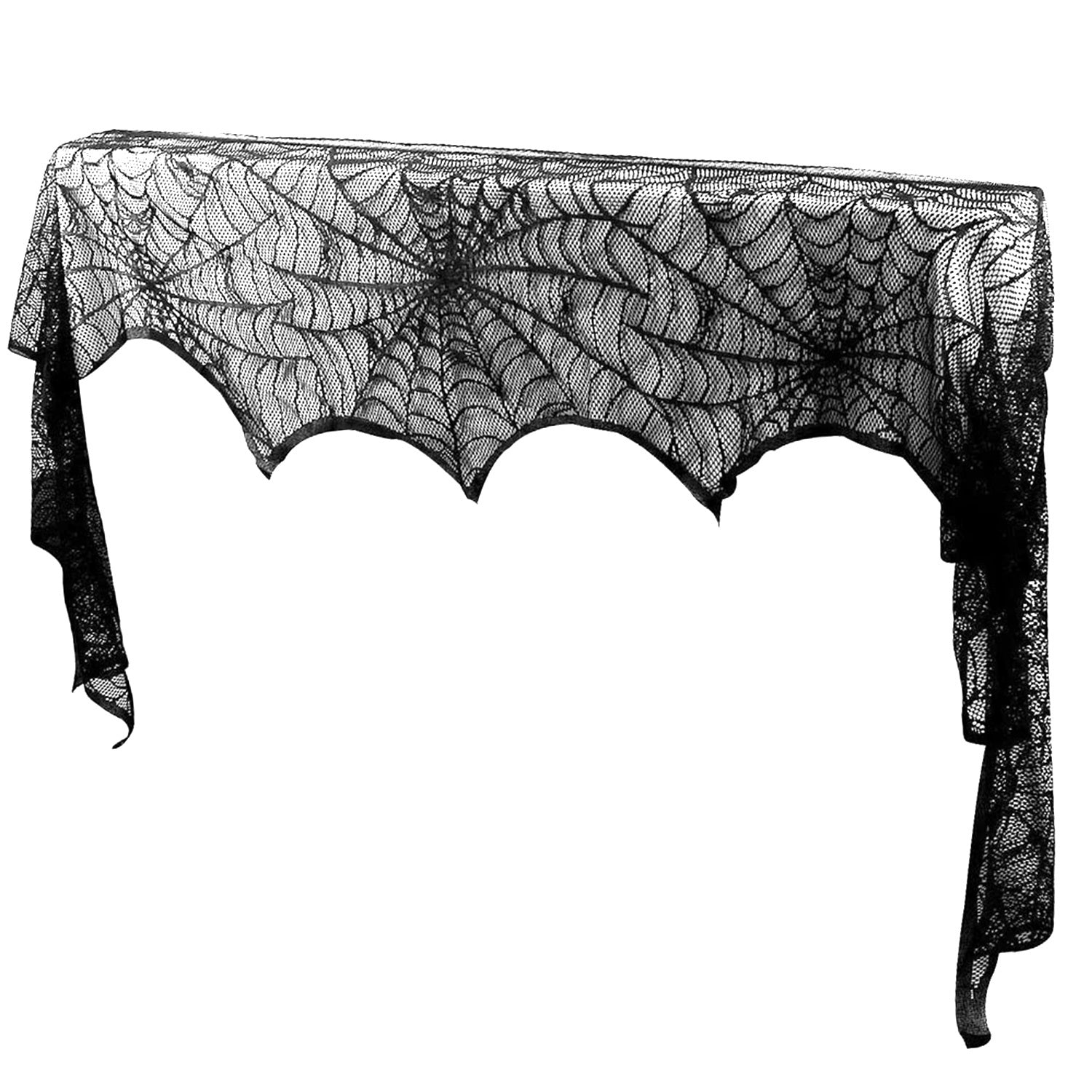 Halloween Decoration Black Lace Spiderweb Fireplace Mantle Scarf Cover Festive