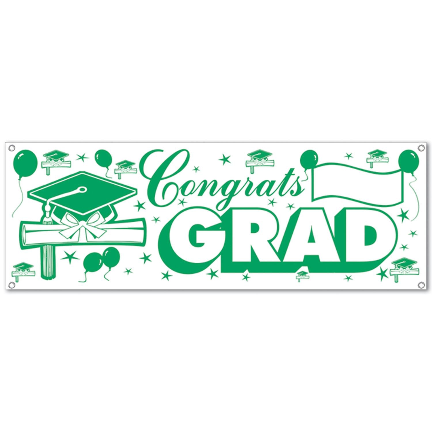 Beistle Green and White Congrats Grad Sign Banner - Graduation | Party Supply