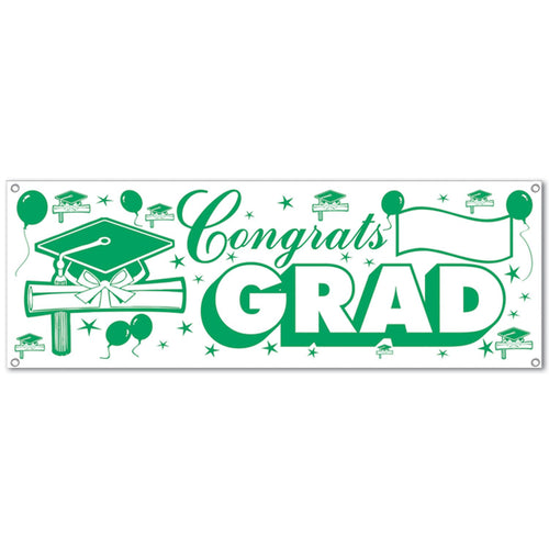 Beistle Green and White Congrats Grad Sign Banner - Graduation | Party Supply