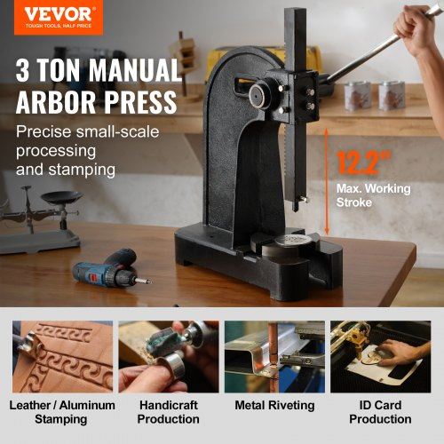 Arbor Press 3 Ton Manual Arbor Press 12.2" Maximum Height Cast Iron Heavy-dut