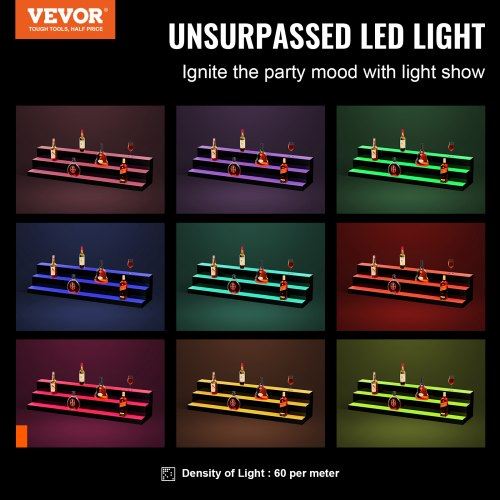 LED Lighted Liquor Bottle Display Bar Shelf RF & App Control 48" 3-Step