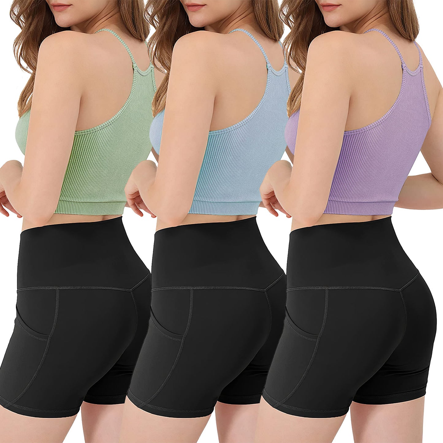 3 Pack Women Crop Basic Tank Top Ribbed Knit Sleeveless Round Neck 9 Color