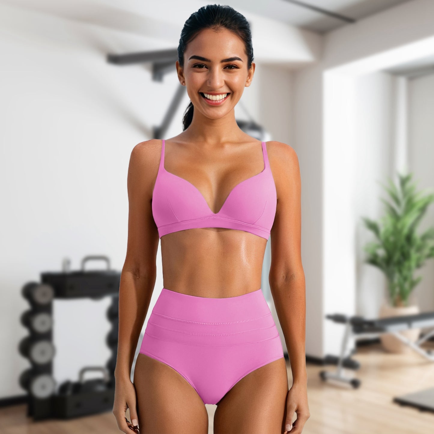 Women Deep V-Neck Sports Bras U-Shaped Back Sport Bras Padded Strappy Crop Open