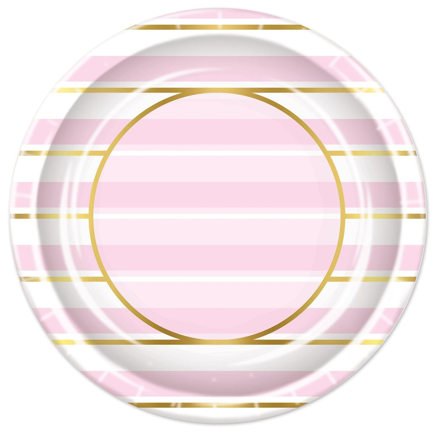 Beistle Striped Plates - Pink, White and Gold - Baby Shower | Party Supply