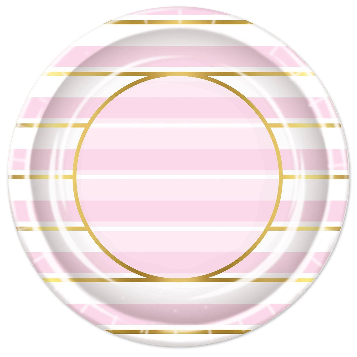 Beistle Striped Plates - Pink, White and Gold - Baby Shower | Party Supply