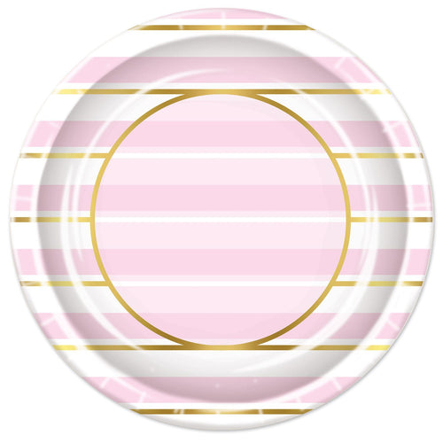 Beistle Striped Plates - Pink, White and Gold - Baby Shower | Party Supply