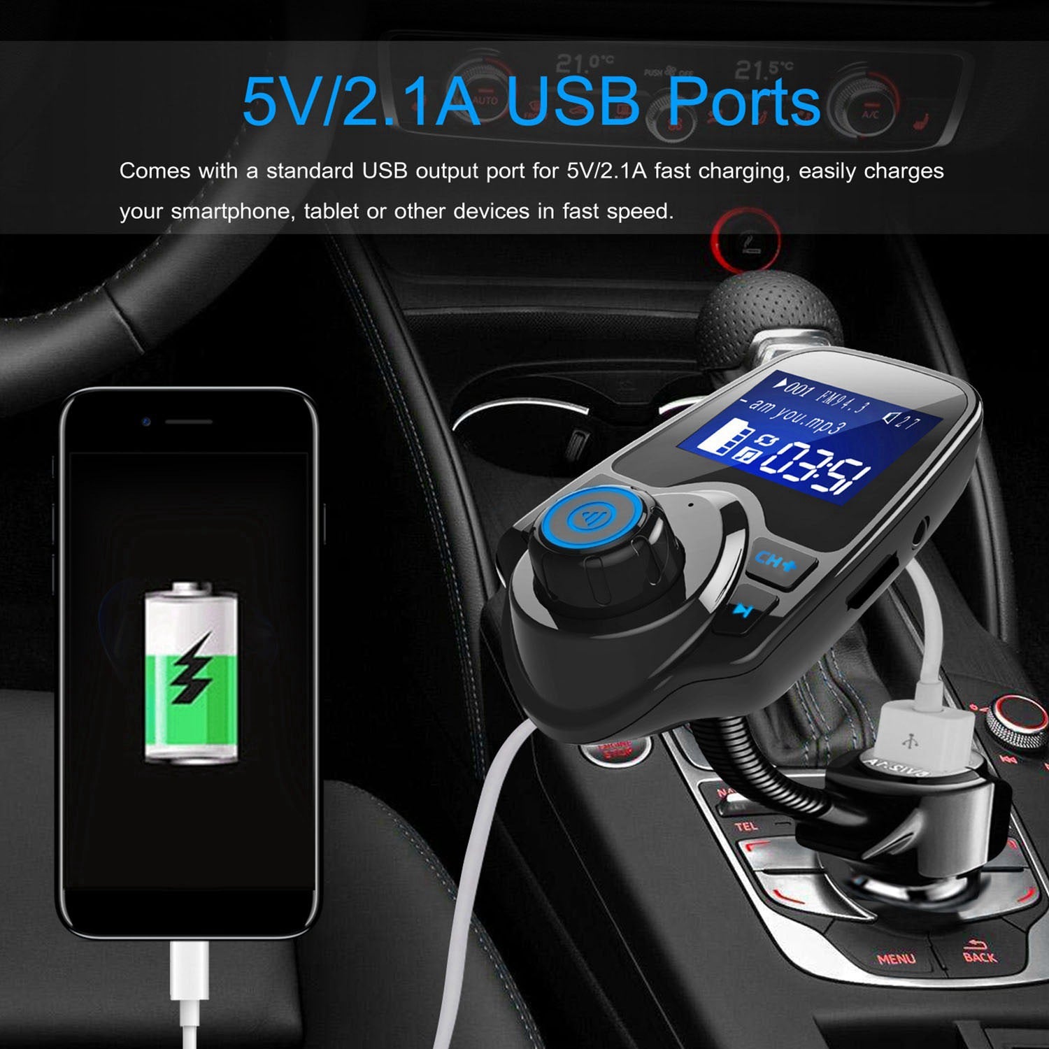 iMounTek Car Wireless FM Transmitter Fast USB Charge Hands-free Call Car MP3