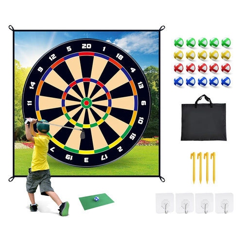 Golf Chipping Dart Game Mat Set With 20 Sticky Balls Ground Stakes Hanging