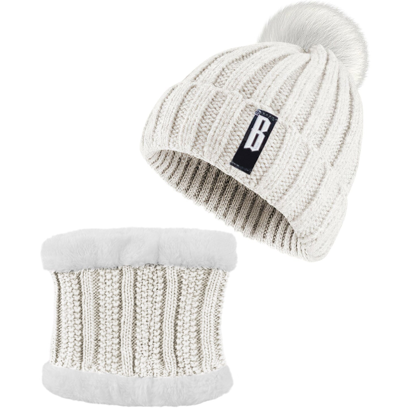 Winter Beanie Hat Scarf Set Women Warm Knitting Skull Cap Neck Warmer for