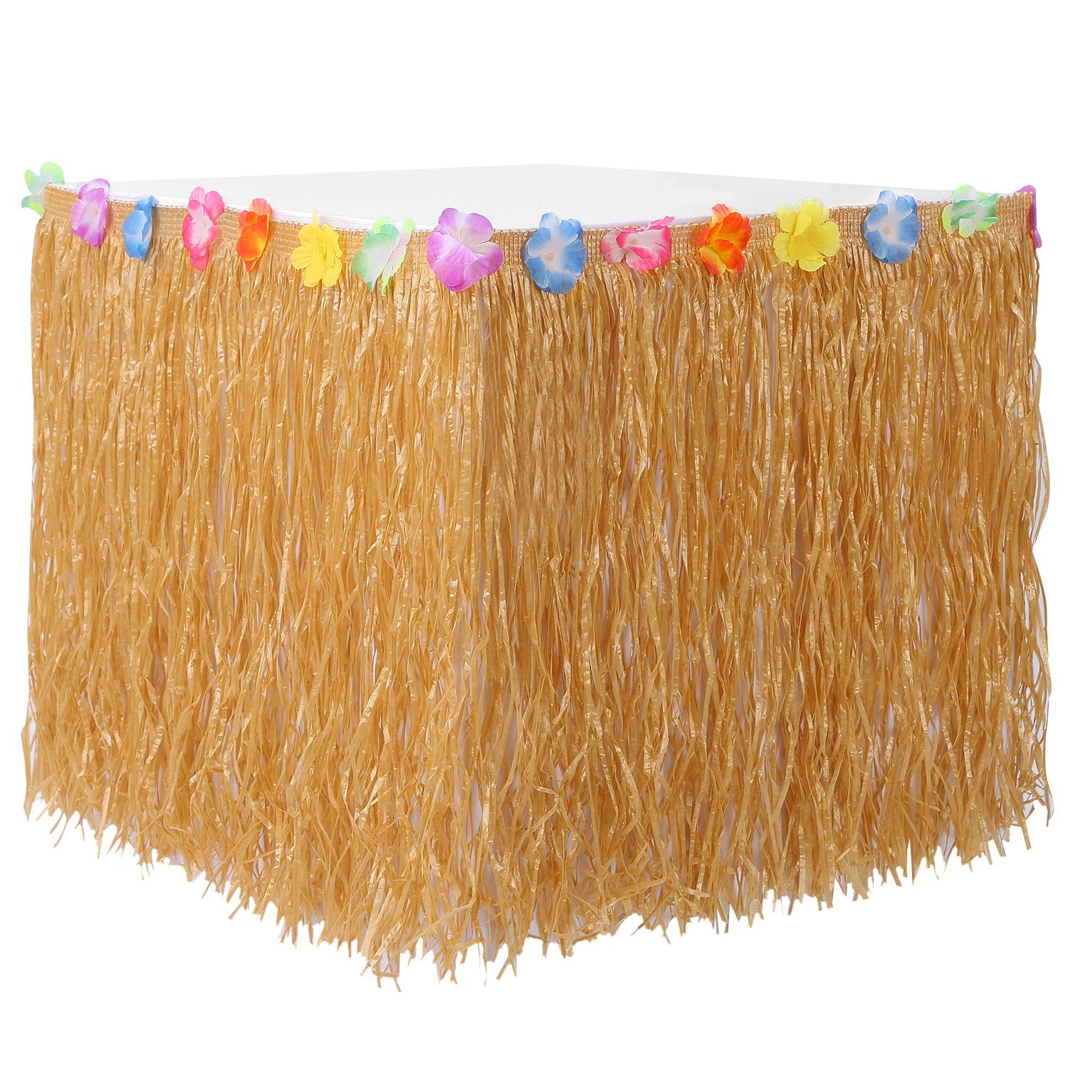 Grass Table Skirt Hawaiian Luau Party Decorations Supplies w/Hibiscus for