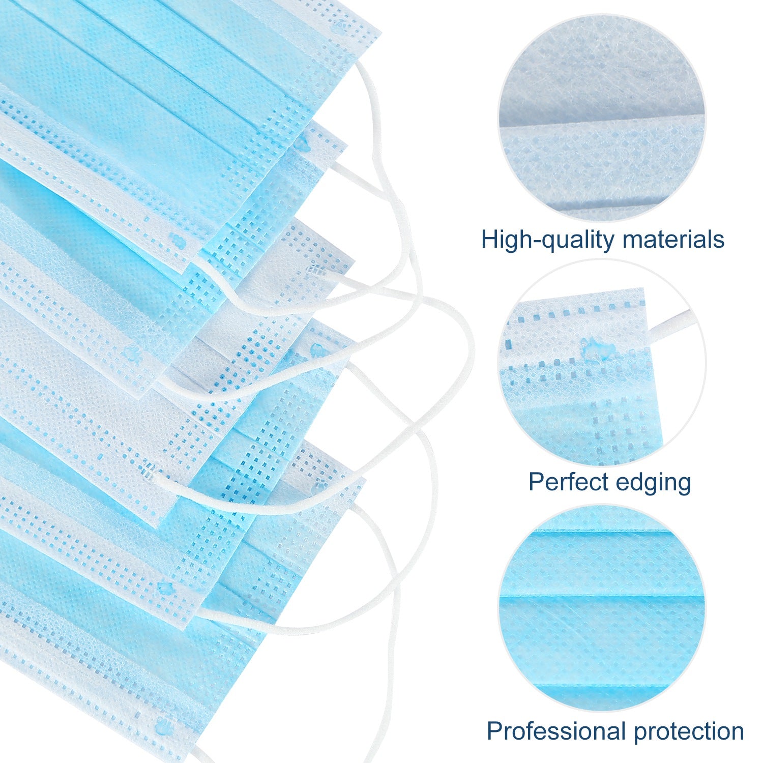 50Pcs 3-Layers Disposable Face Masks Elastic Earloop 95% Melt-Blown Filter