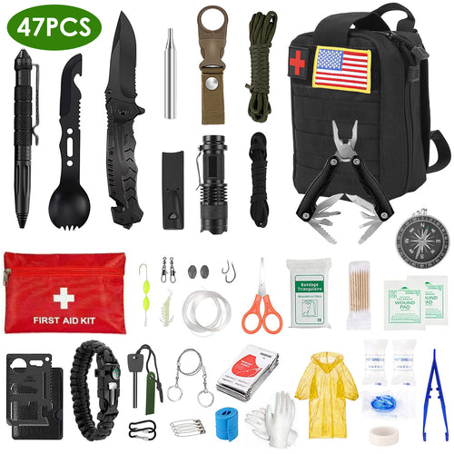 47Pcs Emergency Survival Kit Survival EDC Gear Equipment Tool First Aid