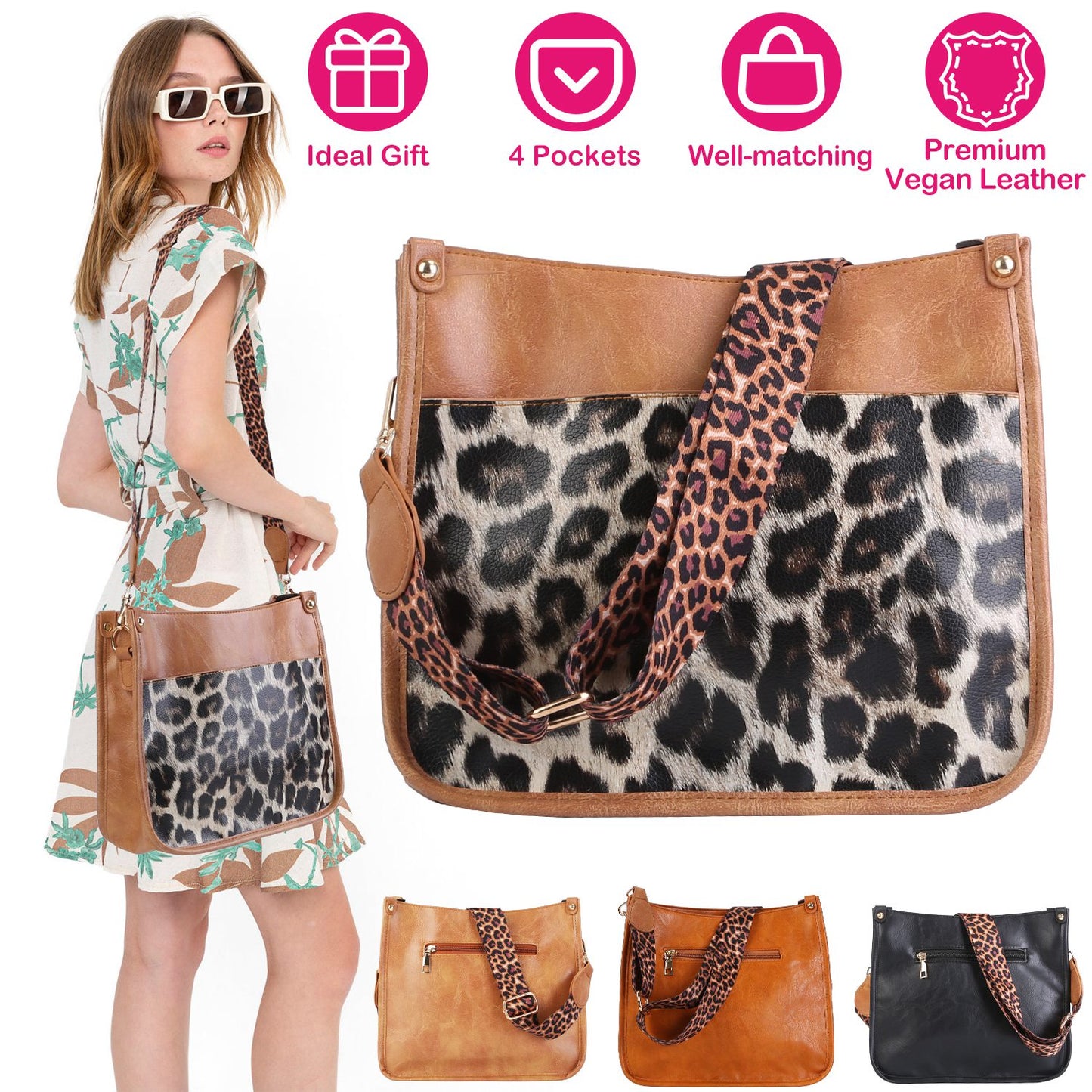 Women Fashion Leather Crossbody Bag Shoulder Bag Casual Handbag with Flexible