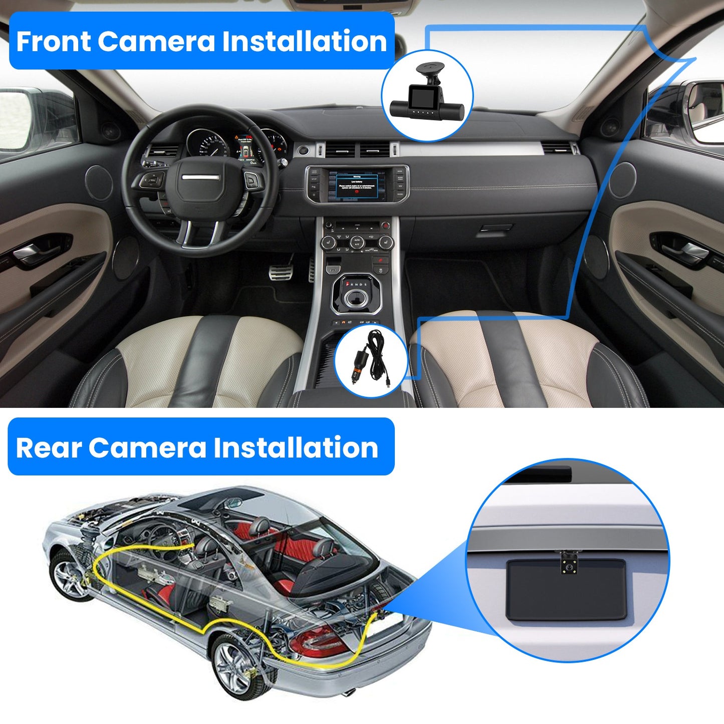 360° View FHD 4 Channel Dash Cam 1080P Front 480P Rear Left Right Inside Dash
