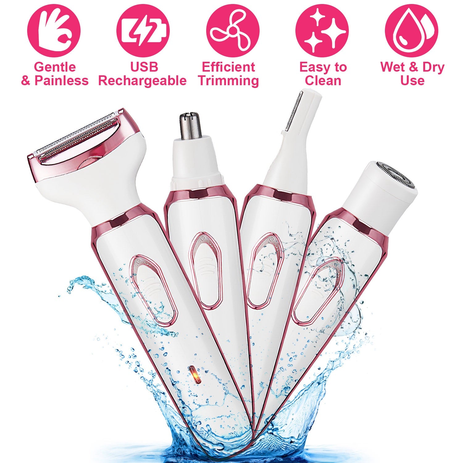 4 In 1 Electric Razor for Women Painless Grooming Kit Rechargeable Eyebrow Nose