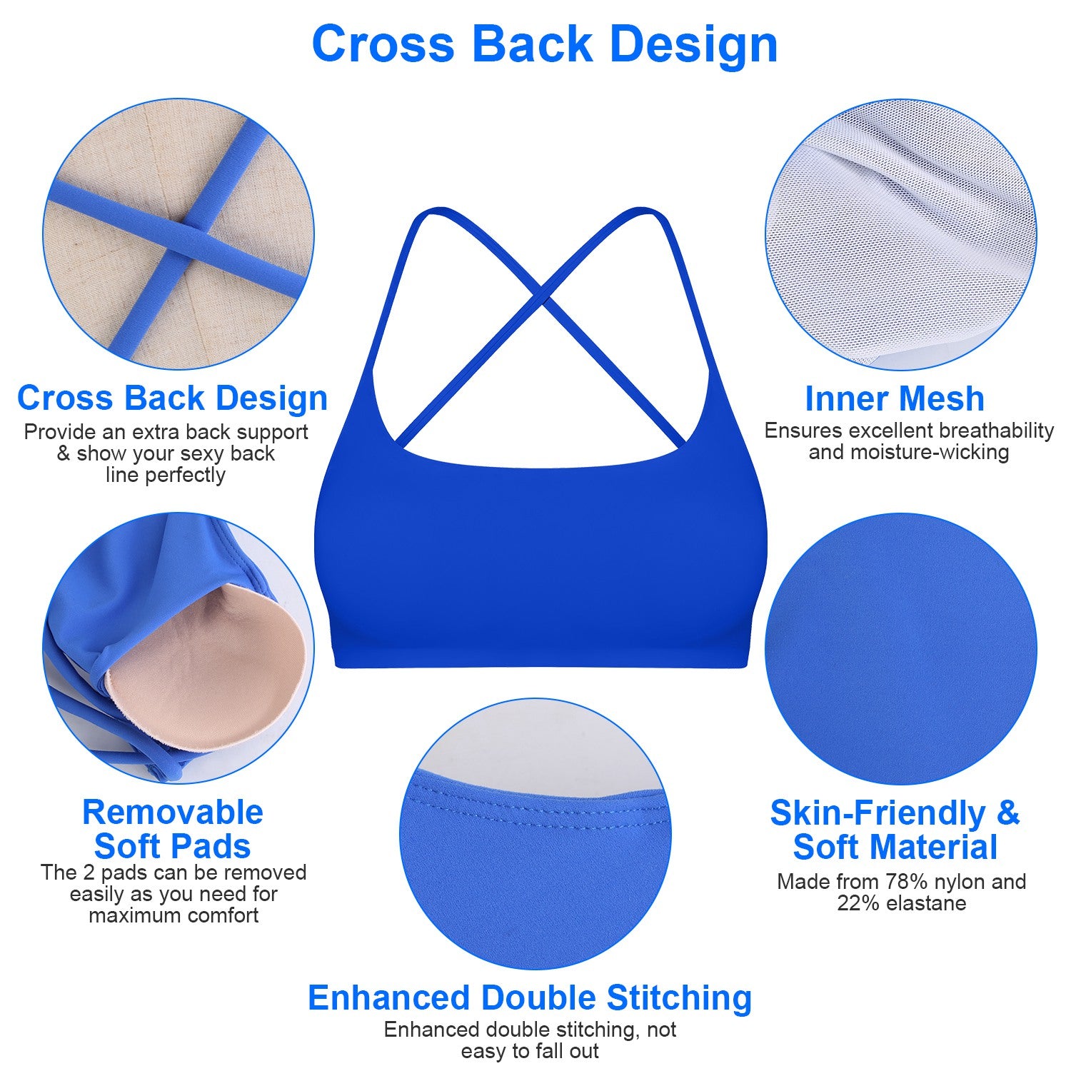 Women Cross Back Sport Bras Padded Strappy Crop Open Back Low Impact Bras Sexy