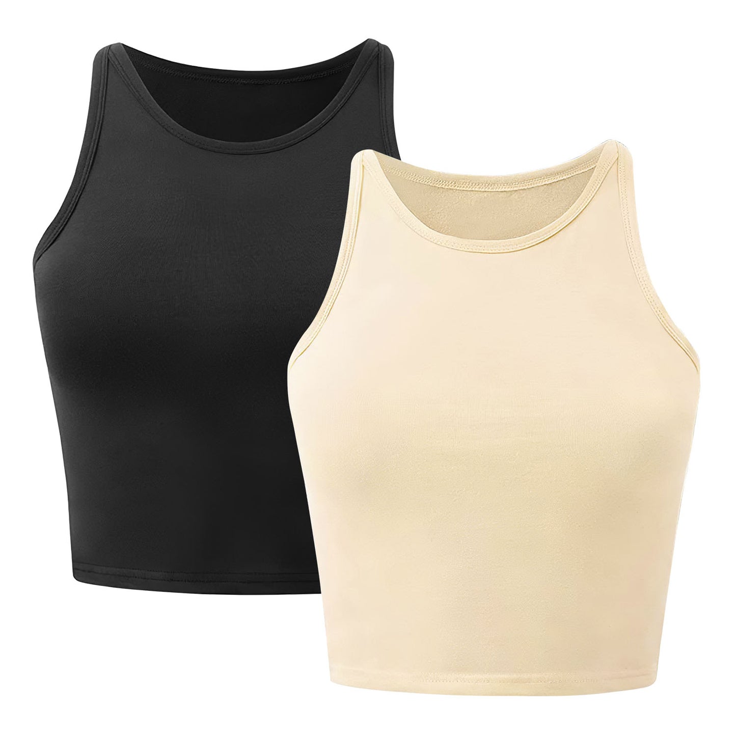 Women Sleeveless Cropped Tank Top High Neck Crop Racer Back Workout Top Machine