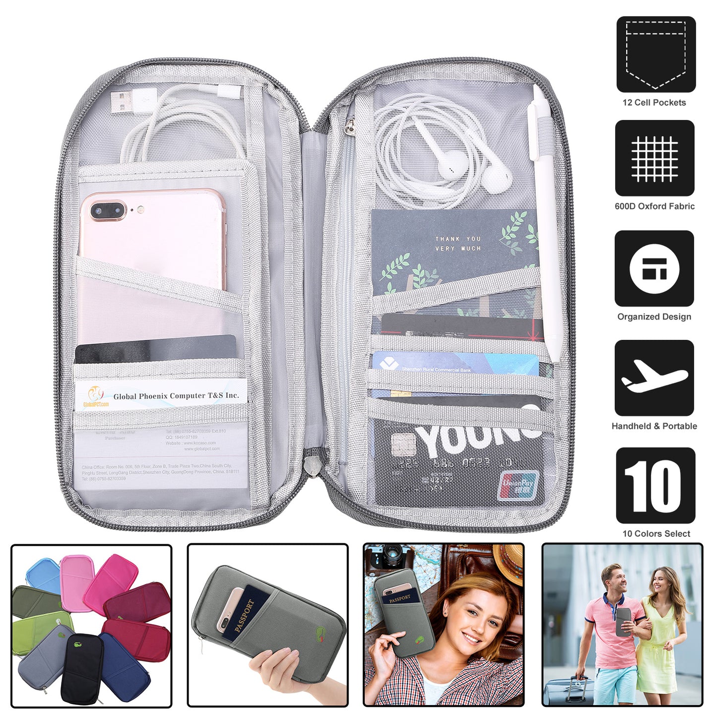 Travel Passport Wallet 12Cells Ticket ID Credit Card Holder Water Repellent