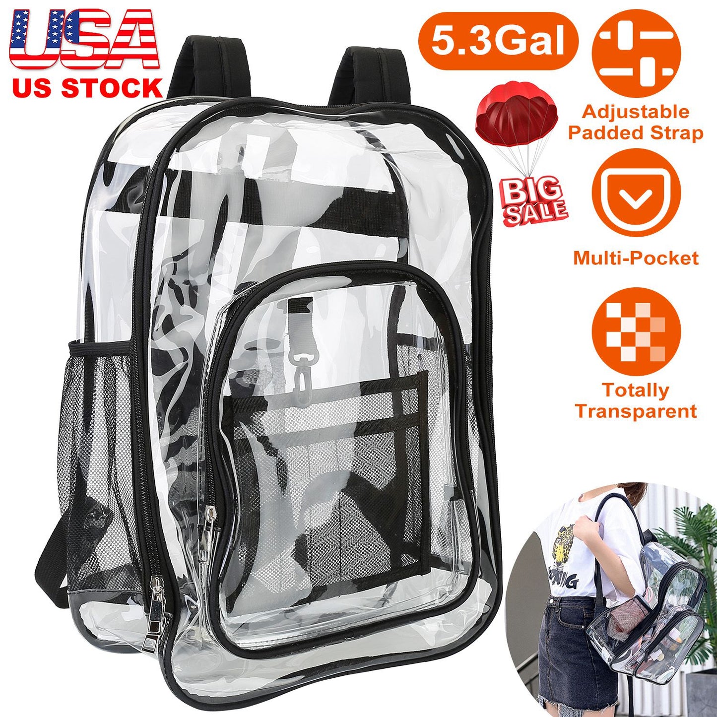 Clear Backpack Heavy Duty Transparent Book Bag Waterproof PVC Clear Backpack
