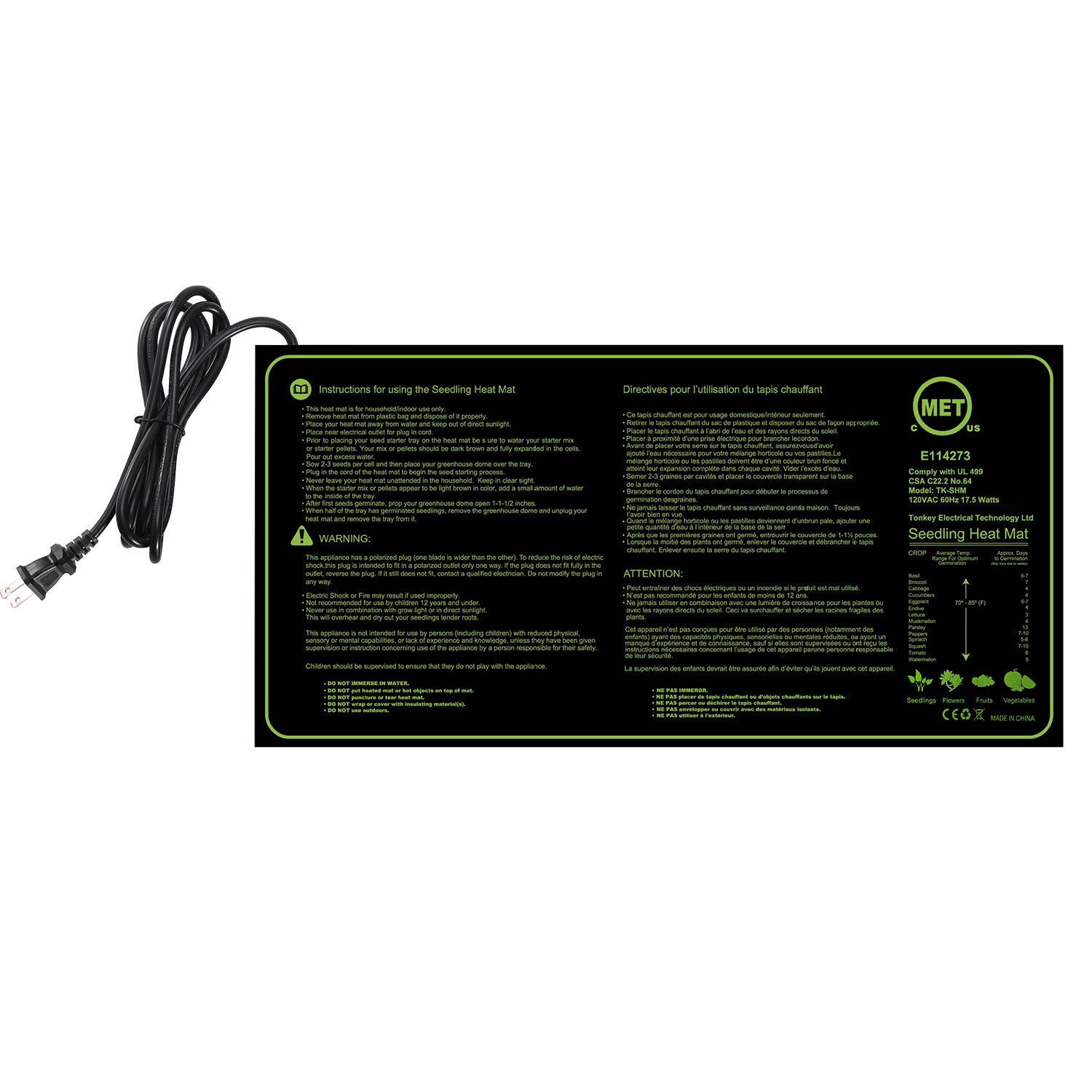10" x 20" Seedling Heat Mat IP67 Waterproof Plant Warm Hydroponic Heating P 3282