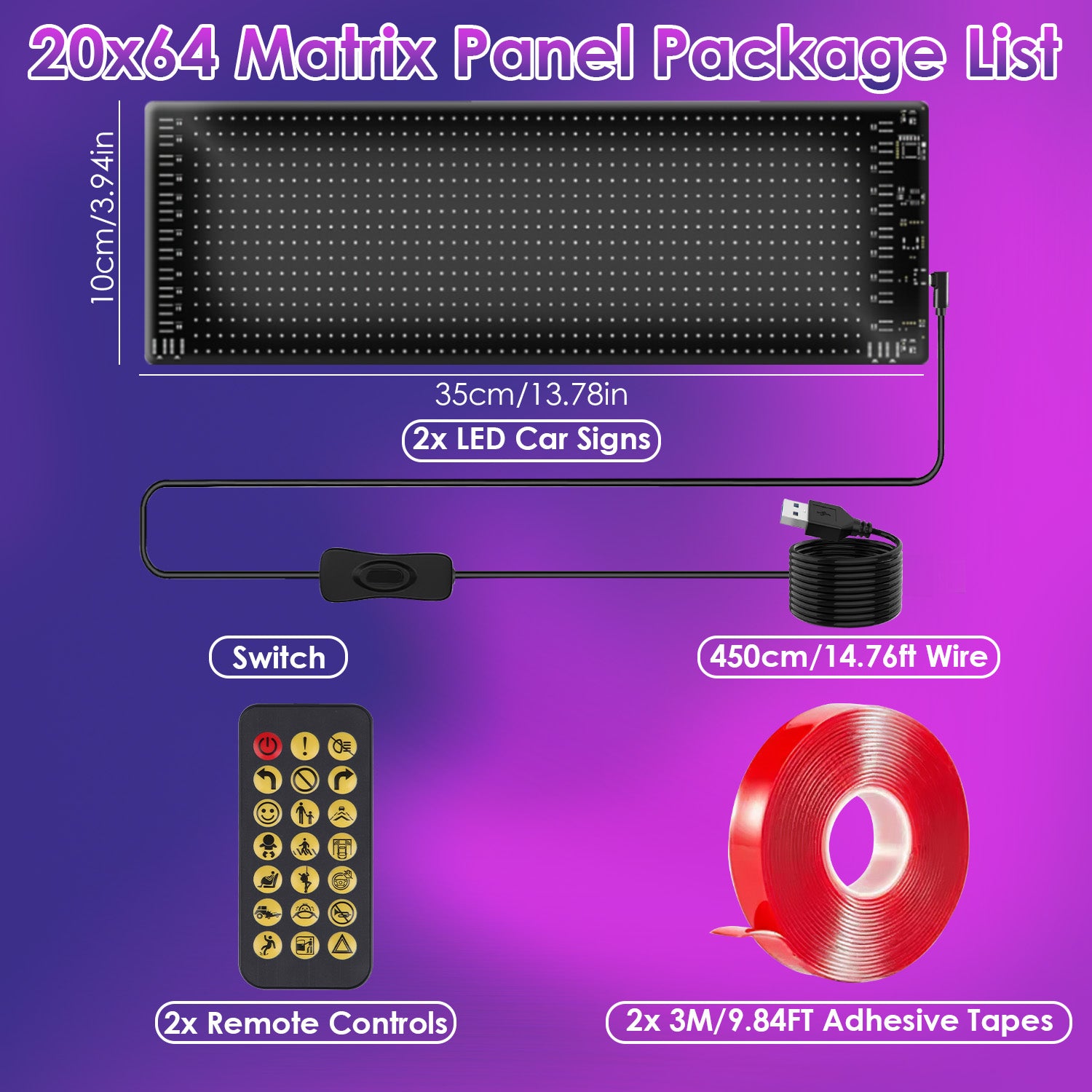 2Pack 20x64 Matrix Devil Eyes Lights For Car Ultra-thin Programmable LED Car