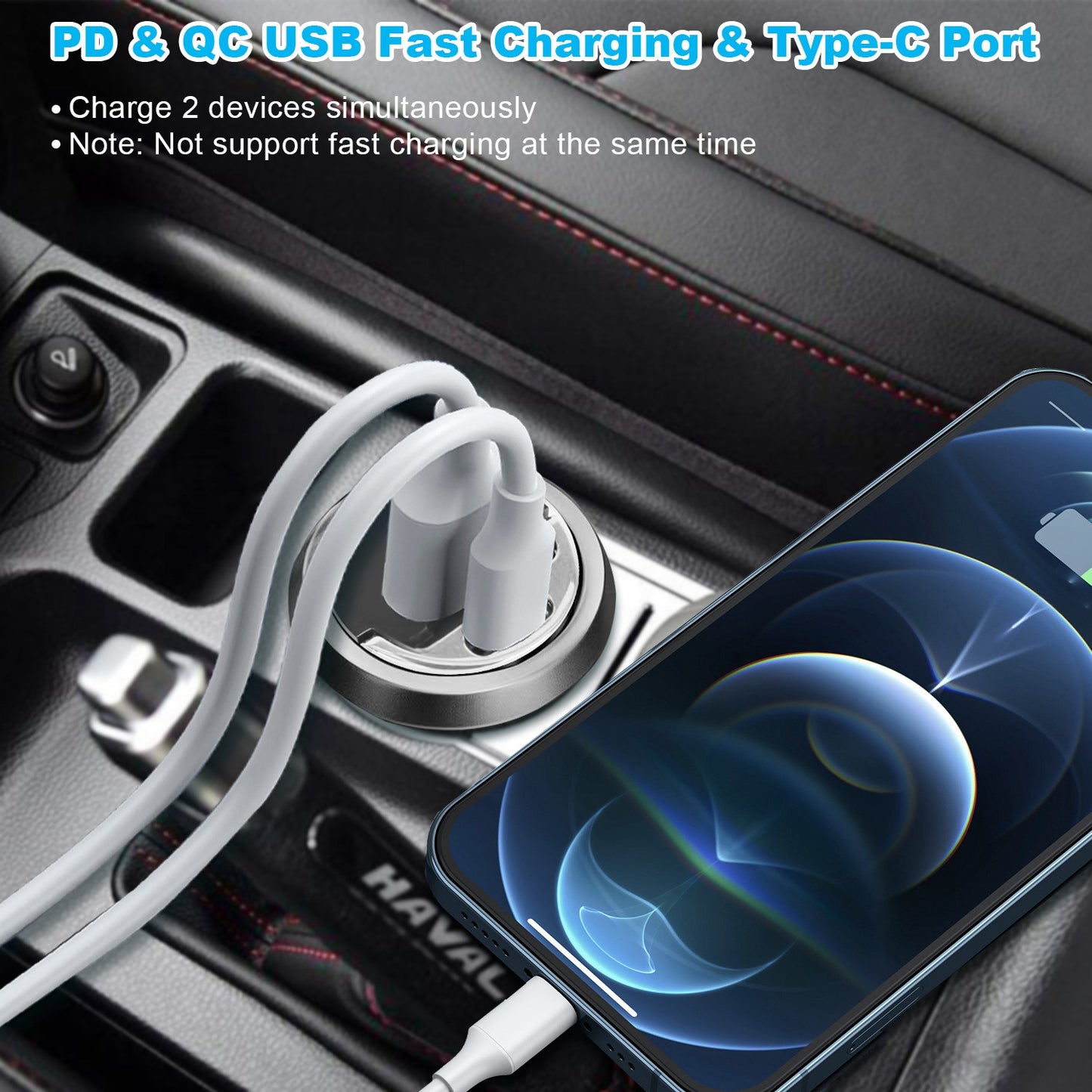 2Pcs 100W USB Type-C Car Charger QC4.0 PD3.0 USB Fast Charging Adapter Dual