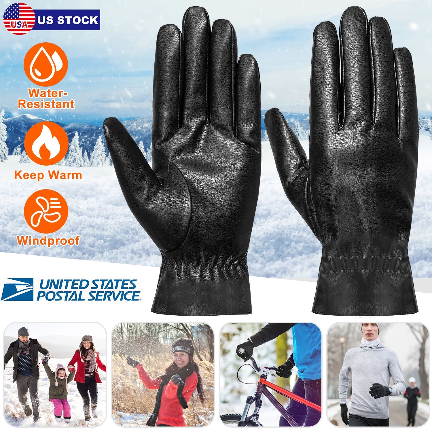 Unisex Leather Winter Warm Gloves Outdoor Windproof Soft Gloves Cycling Skiing