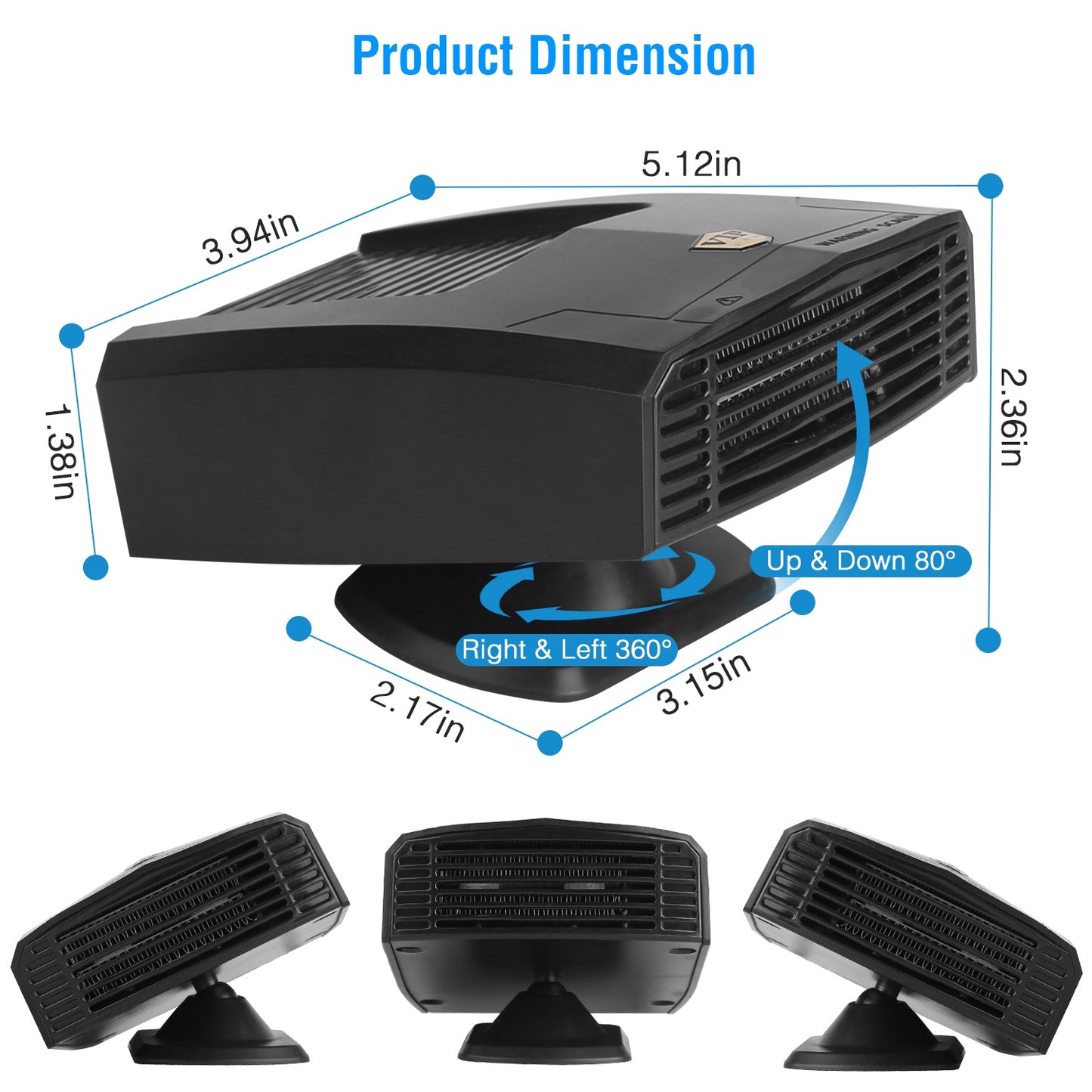 12V 150W Portable Car Heater Heating Fan 2 in 1 Defroster Defogger Demister