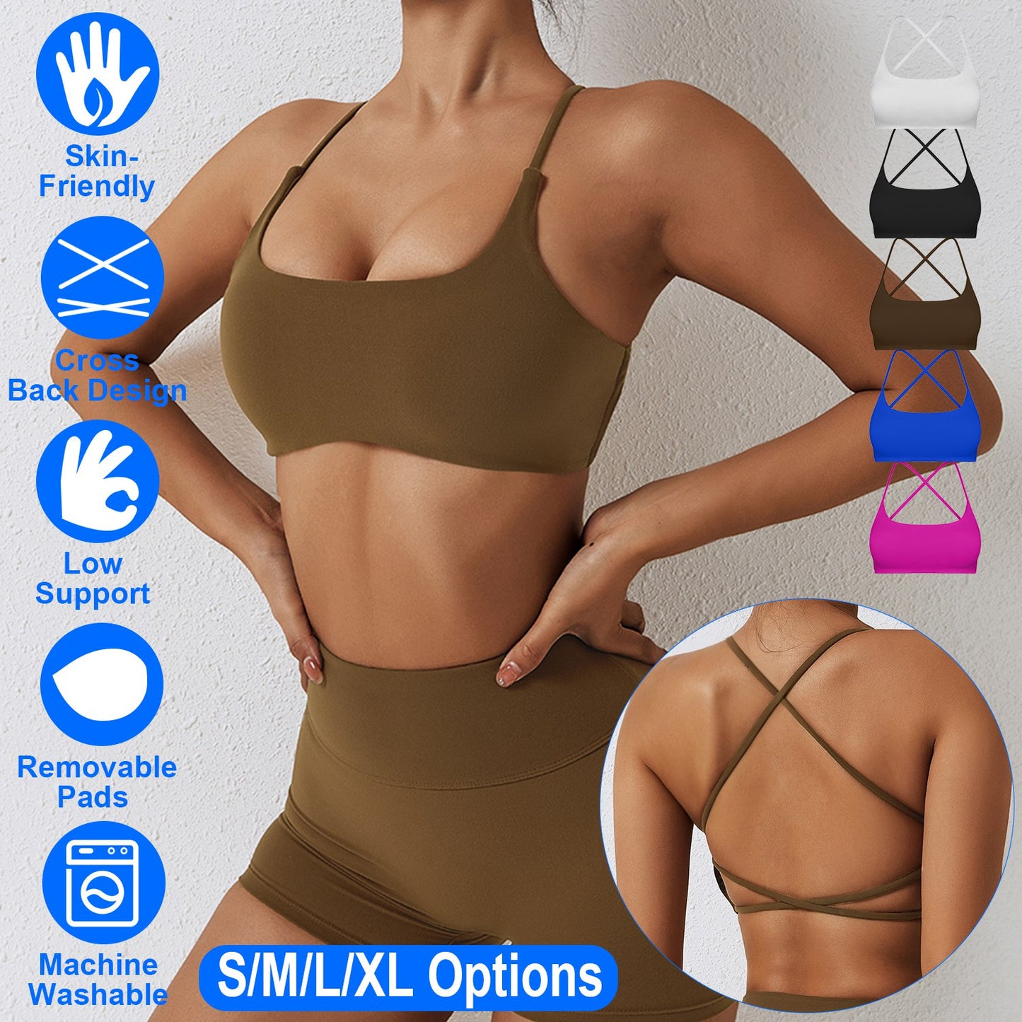 Women Cross Back Sport Bras Padded Strappy Crop Open Back Low Impact Bras Sexy