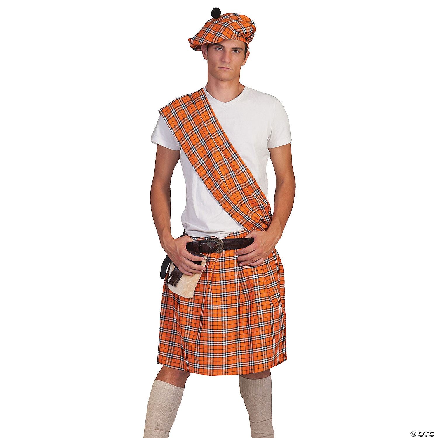 Mens Plaid Highlander Costume | Orange