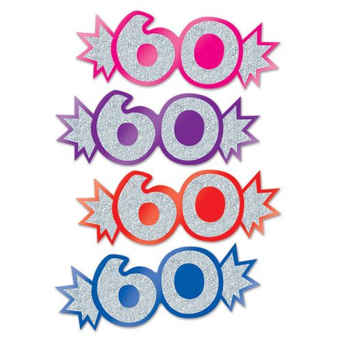 Beistle 60th Mini Glittered Cutouts (Assorted) - Birthday-Age Specific | Party
