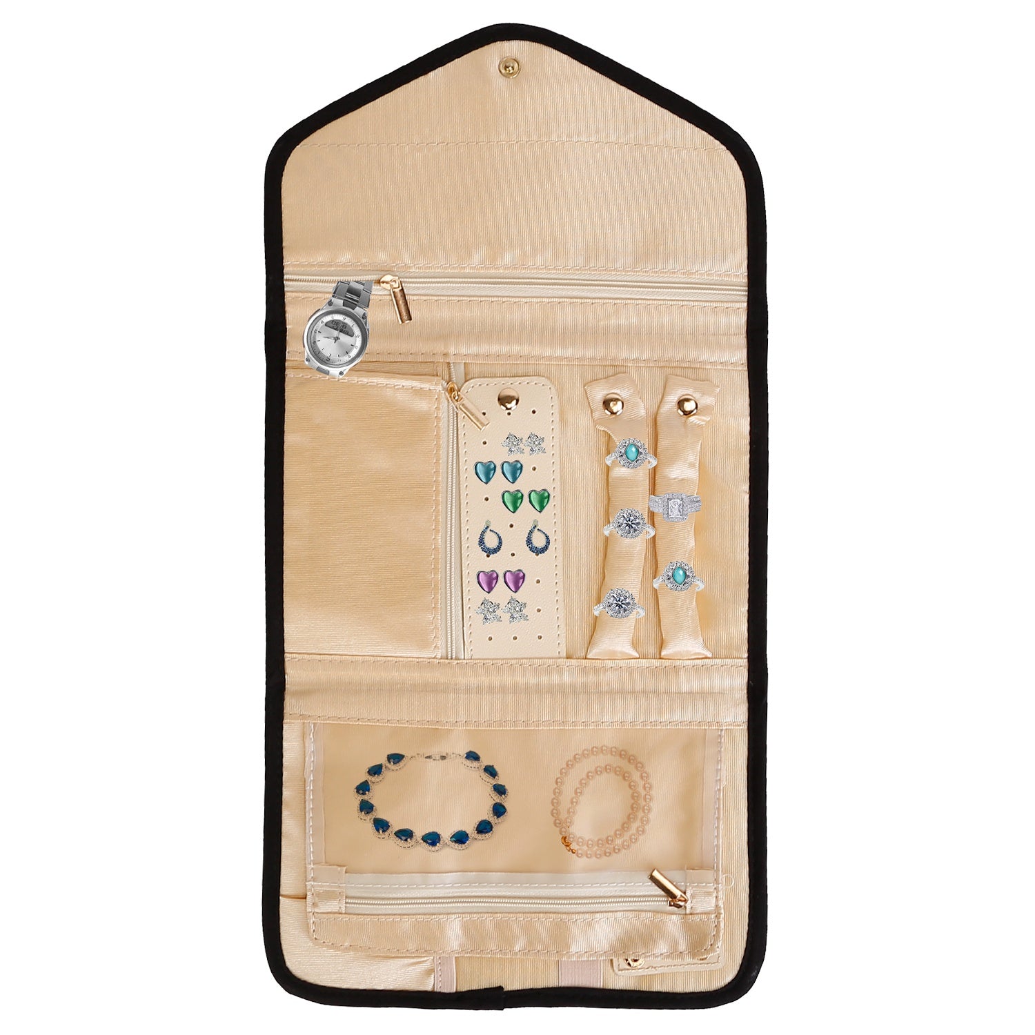 Travel Jewelry Organizer Case Foldable Jewelry Roll Storage Bag for