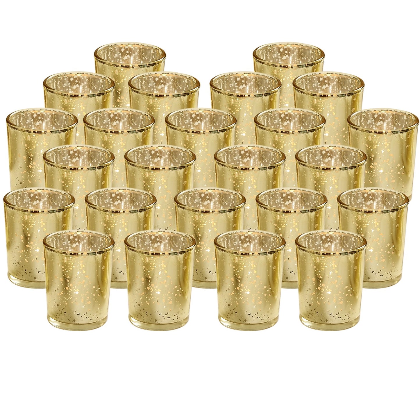 24Pcs Gold Votive Tealights Candle Holders Mercury Glass Shinny Candle Holders