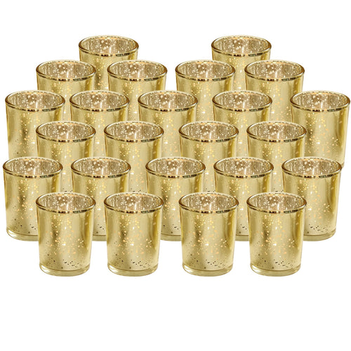 24Pcs Gold Votive Tealights Candle Holders Mercury Glass Shinny Candle Holders