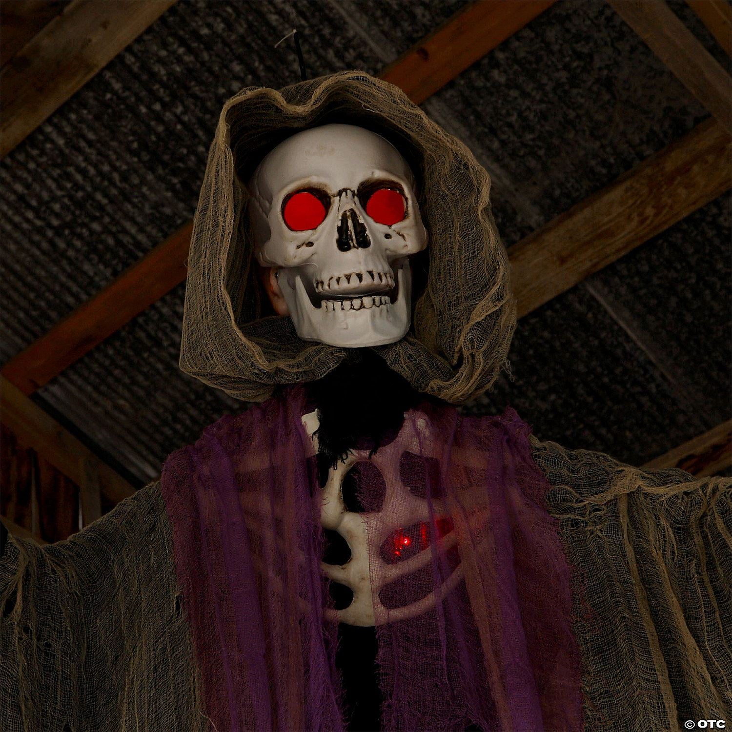 6 Ft. Light-Up Skeletal Reaper in Gray Robes Halloween Hanging Decoration
