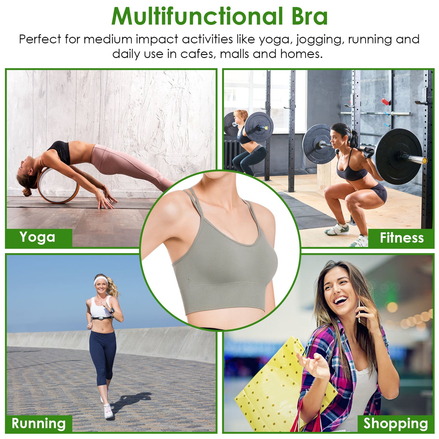 3Packs Women Cross Back Sport Bras Padded Strappy Medium Support Bras Sexy