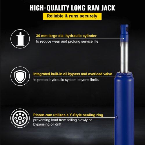 Hydraulic Long Ram Jack, 8 Tons/17363 lbs Capacity, with Single Piston Pump and Clevis Base, Manual Cherry Picker with Handle, for Garage/Shop Cranes, Engine Lift Hoist, Blue
