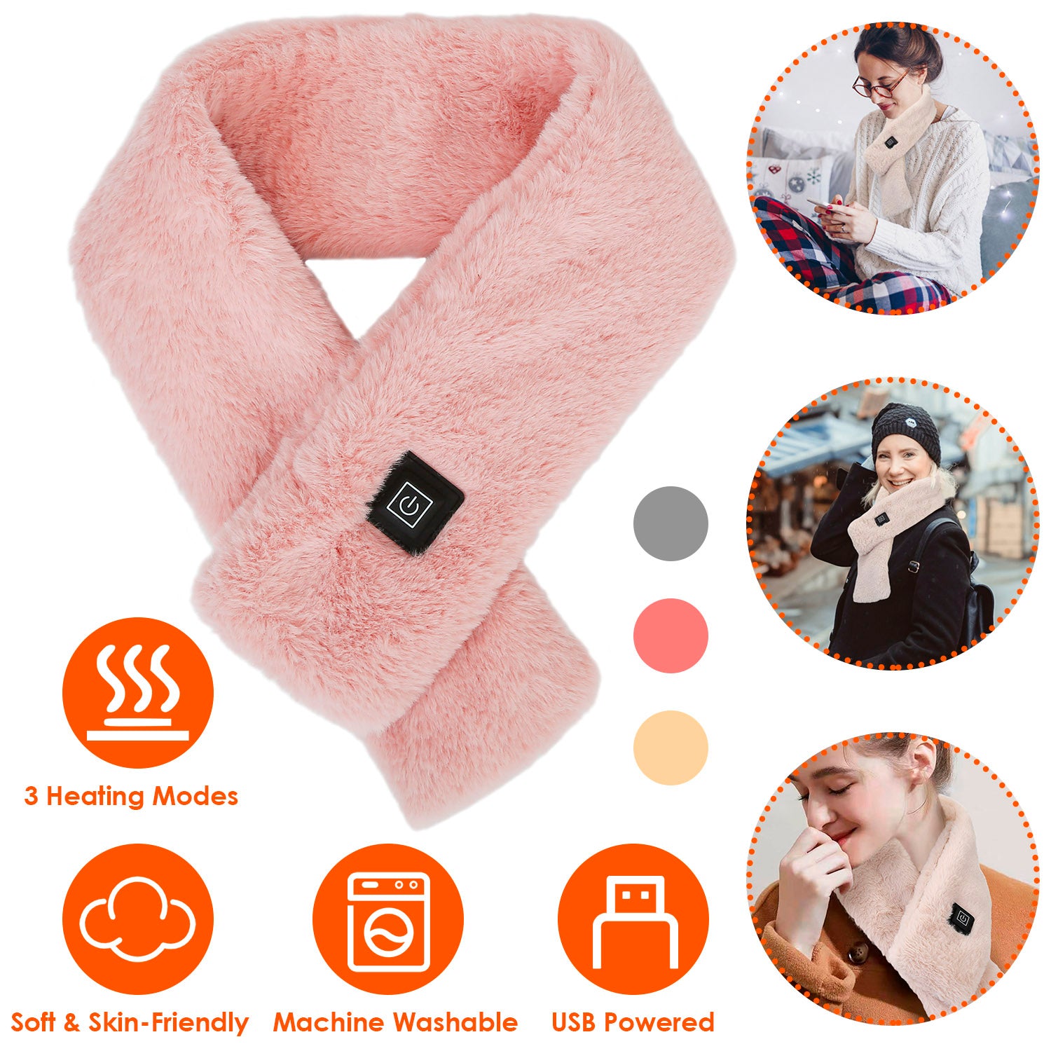 Electric Heated Scarf USB Heating Neck Wrap Unisex Winter Heated Neck Shawl
