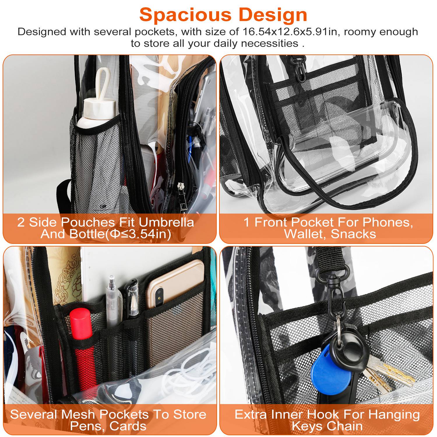 Clear Backpack Heavy Duty Transparent Book Bag Waterproof PVC Clear Backpack